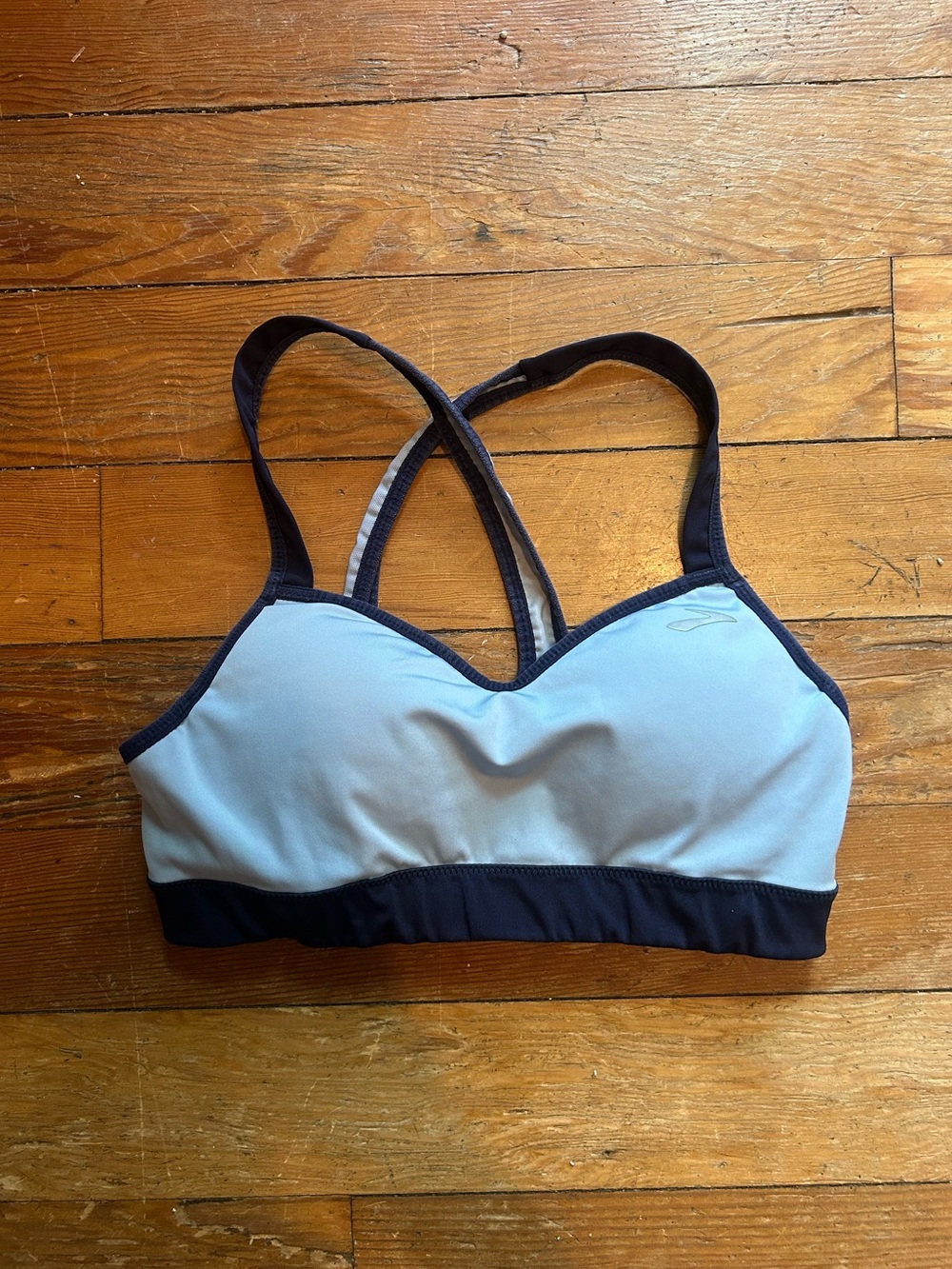 Light Blue and Navy Brooks Sports Bra